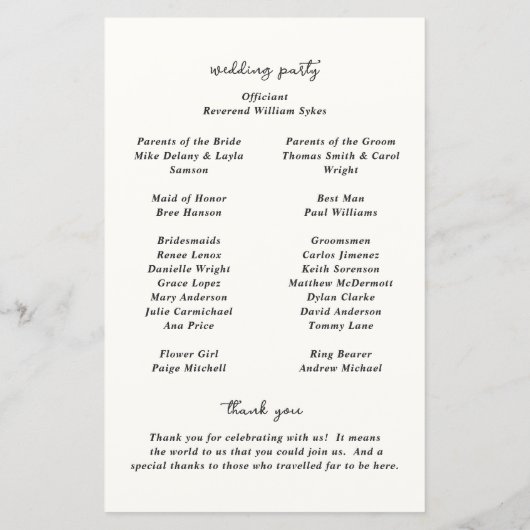 手描きハートドードルモダン結婚式 プログラム (裏面)