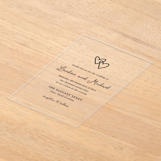 手描きハートドーモダンル結婚ズ アクリル招待状 (レイダウン)