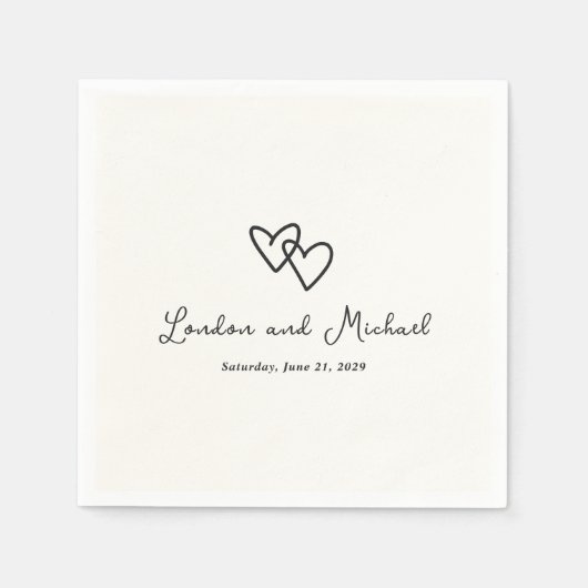 手描きハートドーモダンル結婚ズ スタンダードカクテルナプキン (正面)