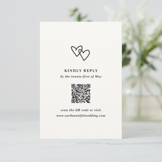 手描きハートドーモダンル結婚ズ 出欠カード (スタンド正面)