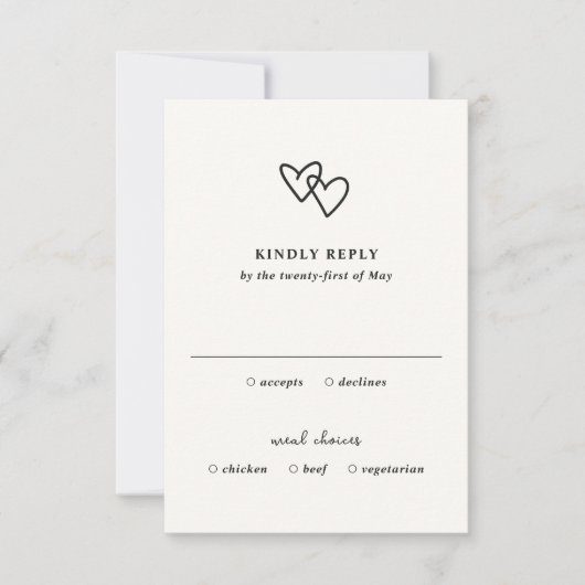 手描きハートドーモダンル結婚ズ 出欠カード (正面)