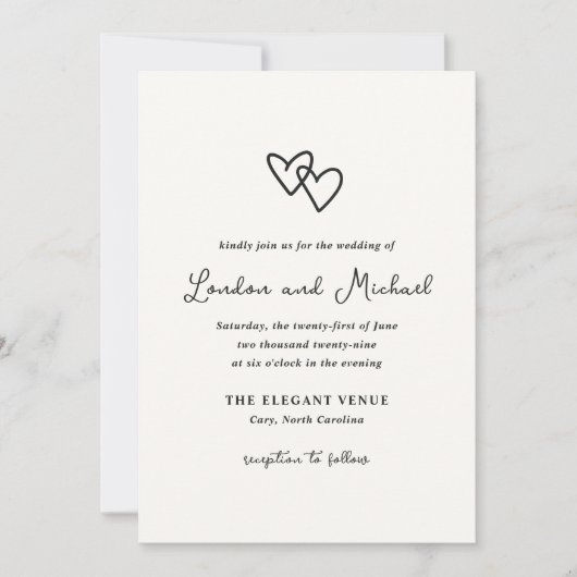 手描きハートドーモダンル結婚ズ 招待状 (正面)