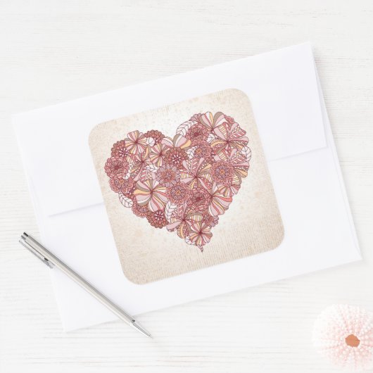 手描きハート スクエアシール (封筒)