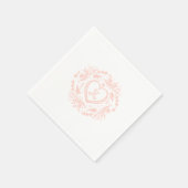 手描きハート&フローラリースカスタムモノグラム スタンダードカクテルナプキン (角)