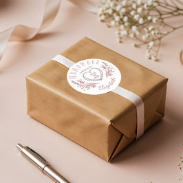 手描きハート&フローラリースカスタムモノグラム ラウンドシール