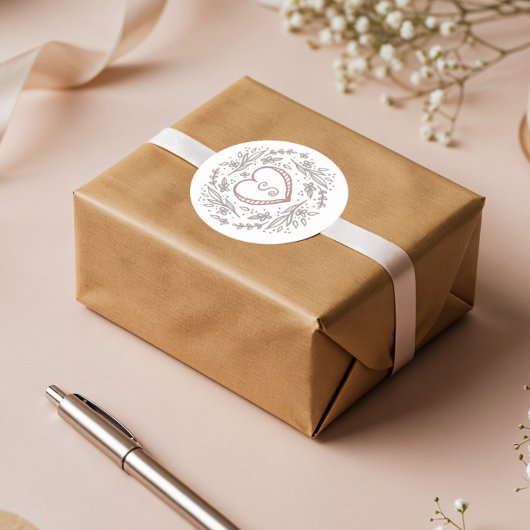 手描きハート&フローラリースカスタムモノグラム ラウンドシール