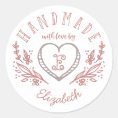 手描きハート&フローラリースカスタムモノグラム ラウンドシール (正面)