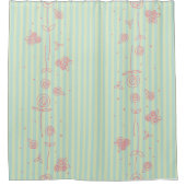 手描きバラとストライプシャワーカーテン シャワーカーテン (正面)