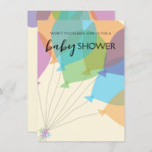 手描きバルーン ベイビーシャワー招待状テンプレート (正面/裏面)