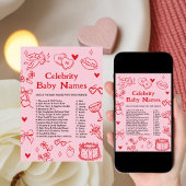 手描きバレンタイン有名人の赤ちゃん名前ゲーム 招待状