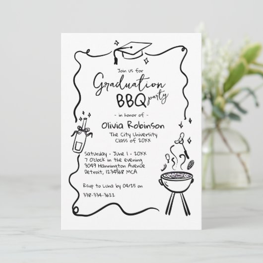 手描きバーベキュー卒業写真 招待状 (スタンド正面)