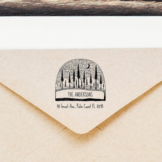手描きパインズランドスケープファミリー差出人住所 ラバースタンプ