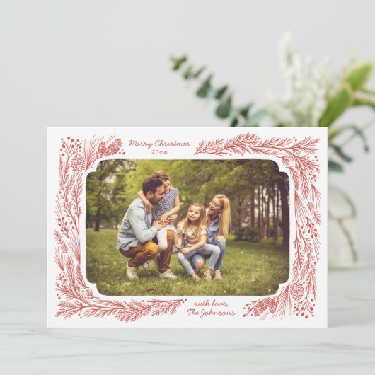 手描きパインフレームクリスマスフォトホリデーカード シーズンカード (スタンド正面)