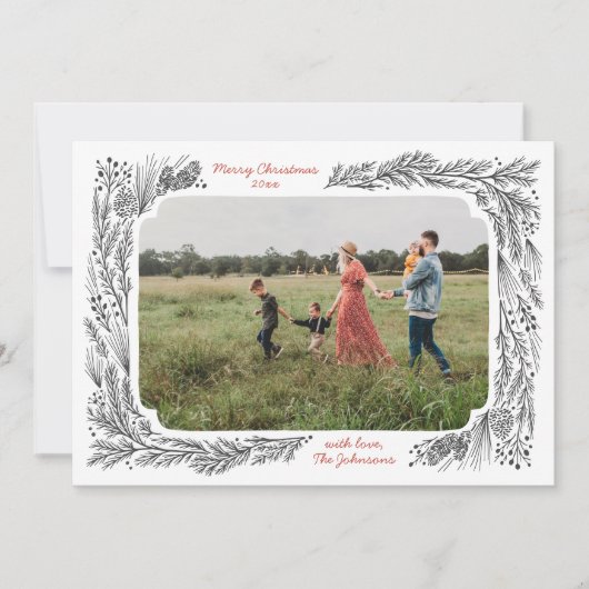 手描きパインフレームクリスマスフォト シーズンカード (正面)