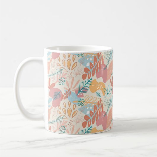 手描きパステル抽象芸術フローラルパターン コーヒーマグカップ (左)