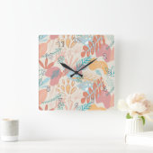 手描きパステル抽象芸術フローラルパターン スクエア壁時計 (ホーム)