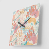 手描きパステル抽象芸術フローラルパターン スクエア壁時計 (傾斜)