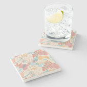 手描きパステル抽象芸術フローラルパターン ストーンコースター (横)