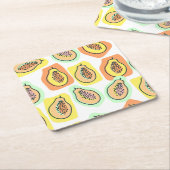手描きパパイヤ：クリエイティブヴィンテージパターン スクエアペーパーコースター (アングル)