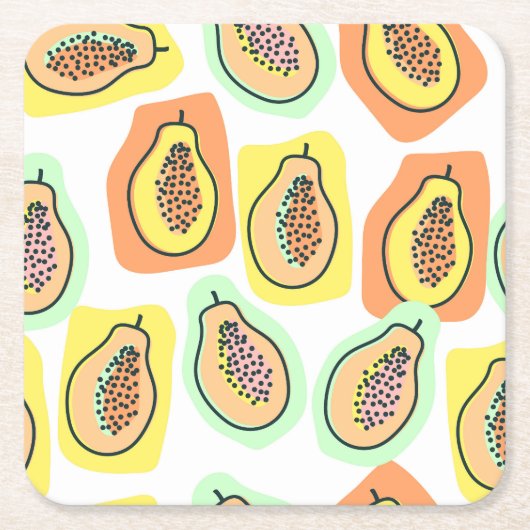 手描きパパイヤ：クリエイティブヴィンテージパターン スクエアペーパーコースター (正面)