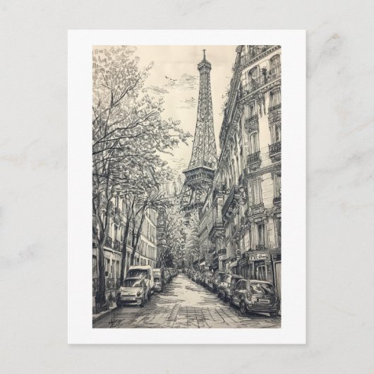 手描きパリのシーン ポストカード (正面)