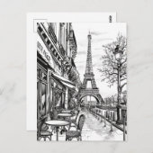 手描きパリのシーン ポストカード (正面/裏面)