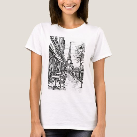 手描きパリのシーン Tシャツ (正面)