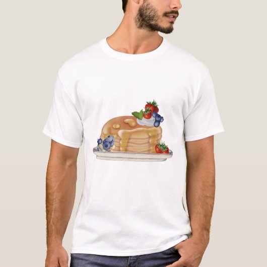 手描きパンケーキのフルーツ 朝食食品 Tシャツ (正面)
