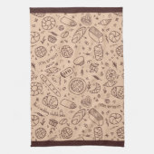 手描きパン屋さんパターン チャラテーマ キッチンタオル (縦)