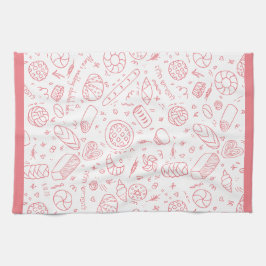 手描きパン屋さんパターン チャラ テーマ キッチンタオル