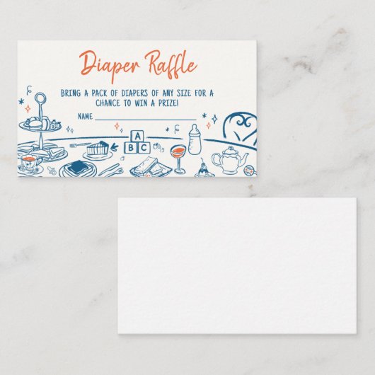 手描きパーティー赤ちゃんシャワーおむつラッフル エンクロージャーカード (正面/裏面)