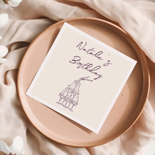 手描きパープルシャンパンタワーバースデーパーティー スタンダードカクテルナプキン