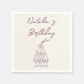 手描きパープルシャンパンタワーバースデーパーティー スタンダードカクテルナプキン (正面)