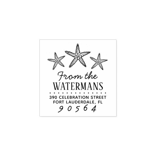 手描きヒトデ家族名差出人住所 ラバースタンプ (インプリント)