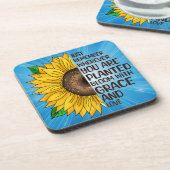 手描きヒマワリと引用文 コースター (左側)