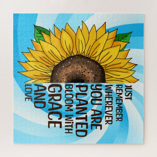 手描きヒマワリと引用文 ジグソーパズル (横)