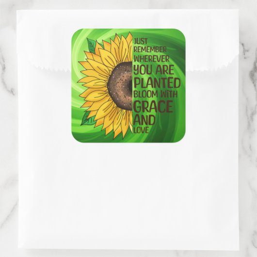 手描きヒマワリと引用文 スクエアシール (バッグ)