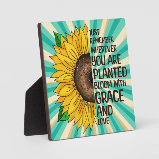 手描きヒマワリと引用文 フォトプラーク (正面)