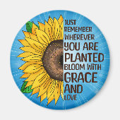 手描きヒマワリと引用文 マグネット (正面)