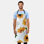 手描きヒマワリ鮮やかは黄色。 エプロン (着用した状態)