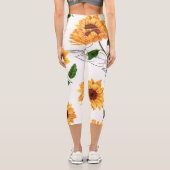 手描きヒマワリ鮮やかは黄色。 カプリレギンス (裏面)