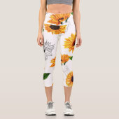 手描きヒマワリ鮮やかは黄色。 カプリレギンス (正面)