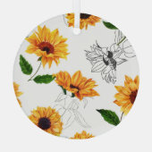 手描きヒマワリ鮮やかは黄色。 ガラスオーナメント (裏面)