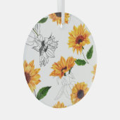手描きヒマワリ鮮やかは黄色。 ガラスオーナメント (正面右)