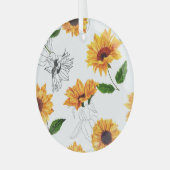 手描きヒマワリ鮮やかは黄色。 ガラスオーナメント (正面左)
