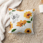 手描きヒマワリ鮮やかは黄色。 クッション (ブランケット)