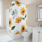 手描きヒマワリ鮮やかは黄色。 シャワーカーテン (インサイチュ)