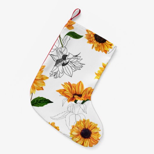 手描きヒマワリ鮮やかは黄色。 スモールクリスマスストッキング (正面 (吊り時))