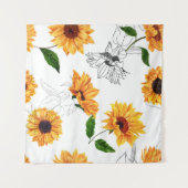 手描きヒマワリ鮮やかは黄色。 タペストリー (正面(横))