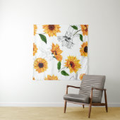 手描きヒマワリ鮮やかは黄色。 タペストリー (インサイチュ(横))